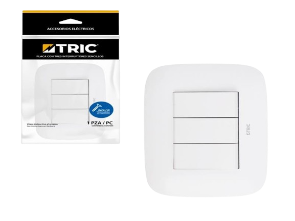 INTERRUPTOR TRIPLE DE PLACA PARA EMPOTRAR BLANCO UNID TRIC