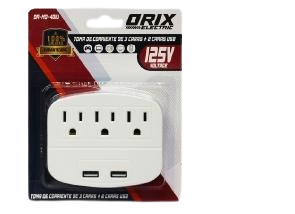 TOMA CORRIENTE DE 3 TOMAS CON TIERRA 2 USB 125V UNID ORIX