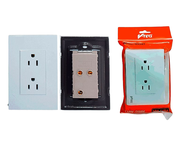 TOMA CORRIENTE DOBLE BLANCO CON TIERRA UNID V-TEG