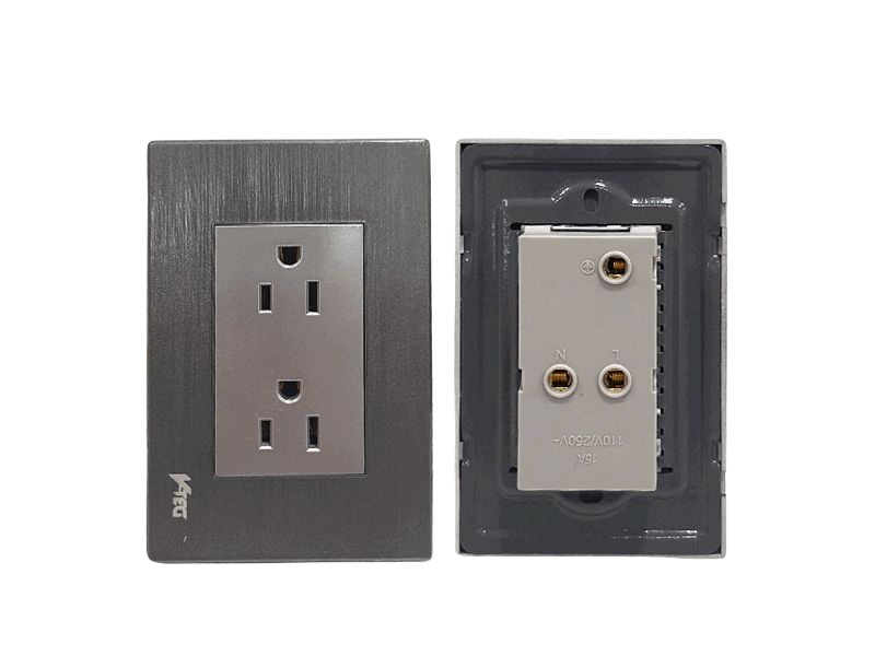 TOMA CORRIENTE DOBLE CON TIERRA COLOR GRIS METAL UNID V-TEG