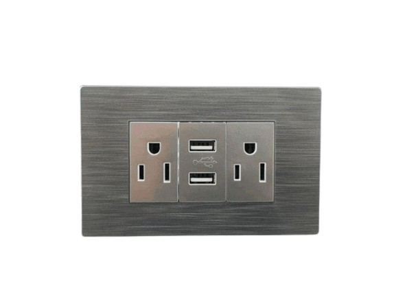 TOMA CORRIENTE DOBLE CON USB DE LUJO COLOR METAL UNID V-TEG