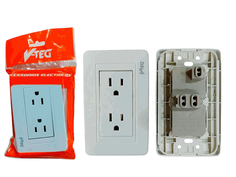 TOMA CORRIENTE DOBLE CON TIERRA BLANCO UNID V-TEG