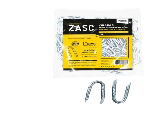 GRAPAS PARA ALAMBRES DE PUAS GALVANIZADAS 3.8MMX1" 0,5KG UNID ZASC