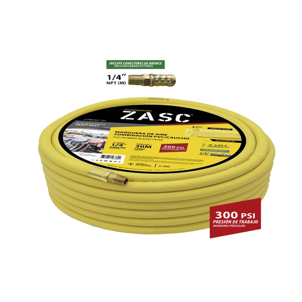 MANGUERA DE AIRE COMBINACION PVC-CAUCHO 1/4" X 30MTS 300PSI UNID ZASC