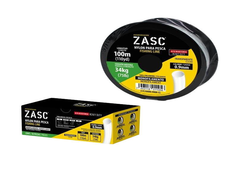 NYLON PARA PESCA 100 M - CAL 0.9MM - T. MÁXIMA 34KG TRANSP UNID ZASC
