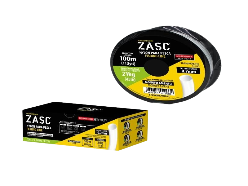 NYLON PARA PESCA CAL 0,7MMx100MTS TENSIÓN MÁX 21KG TRANSP. UNID ZASC
