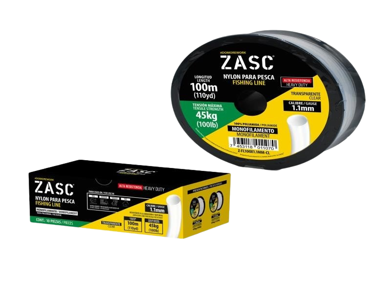 NYLON PARA PESCA CAL 1 MMx100MTS TENSIÓN MÁX 41KG TRANSP. UNID ZASC