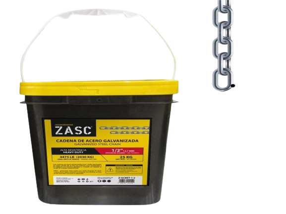 CADENA DE ACERO GALVANIZADA 1/2" x 25KG (CUBETA) UNID ZASC