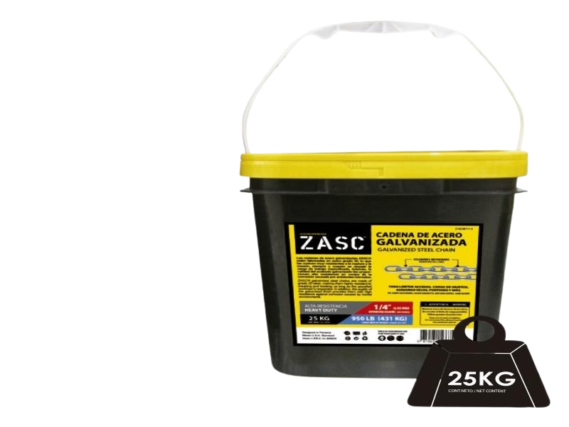 CADENA DE ACERO GALVANIZADA 1/4" x 25KG (CUBETA) UNID ZASC