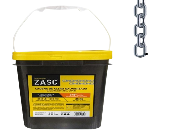 CADENA DE ACERO GALVANIZADA 3/8" x 25KG (CUBETA) UNID ZASC
