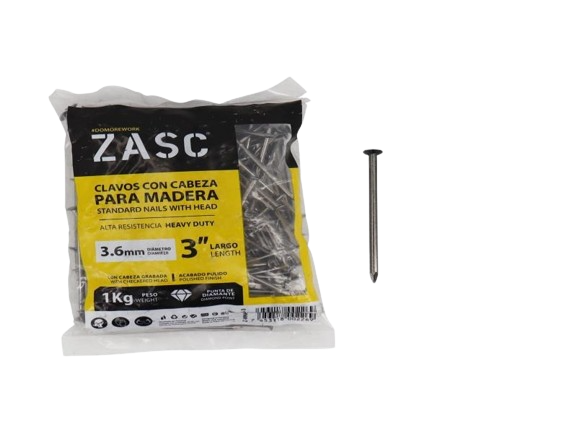 CLAVOS CON CABEZA PARA MADERA 3.6MMx3" - 1KG UNID ZASC