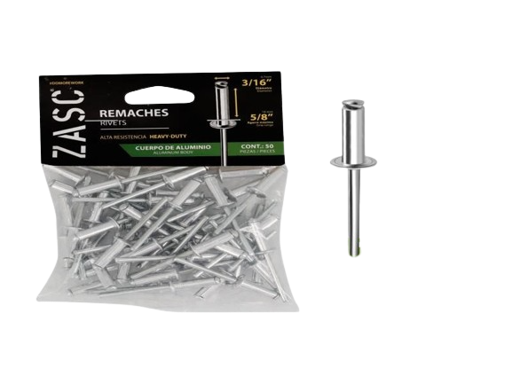 REMACHE DE ALUMINIO 3/16"X5/8" 50 PZAS UNID ZASC