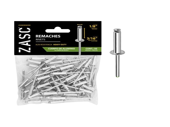 REMACHES DE ALUMINIO 1/8"X3/16" 50 PZAS UNID ZASC
