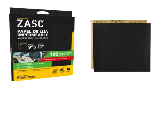 PAPEL DE LIJA 100 GRANO MEDIO 25 PZAS UNID ZASC