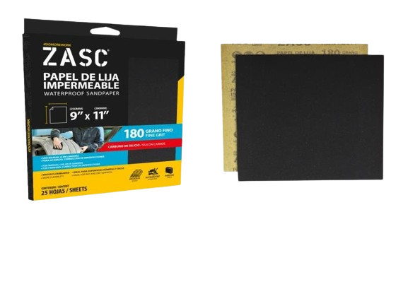 PAPEL DE LIJA 180 GRANO FINO 25PZAS UNID ZASC