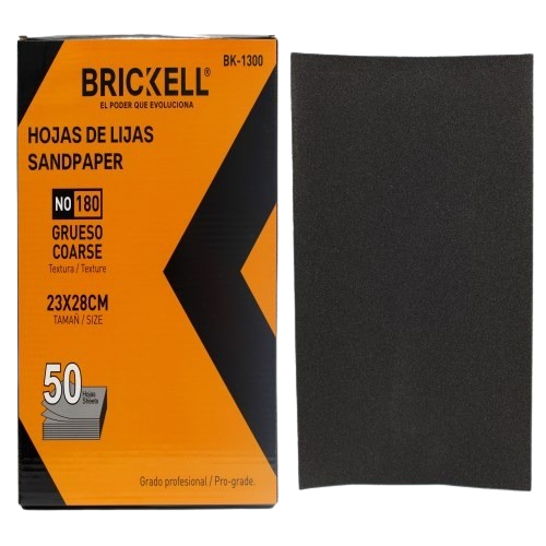 PAPEL DE LIJA 180 GRANO FINO 50PZAS UNID BRICKELL