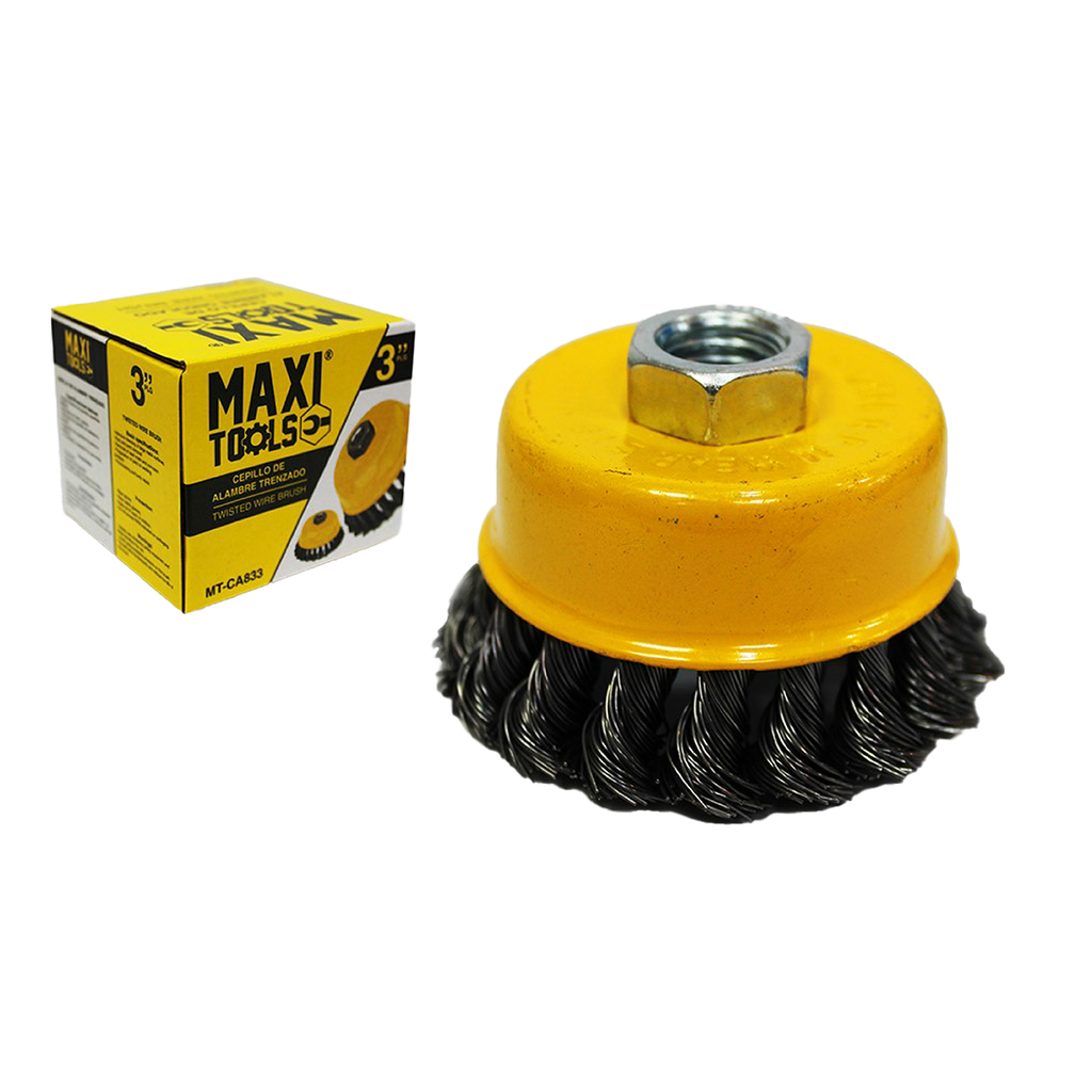 CEPILLO CIRC ALAMBRE TRENZADO ONDULADO 3" ROS 5/8" UNID MAXI TOOLS