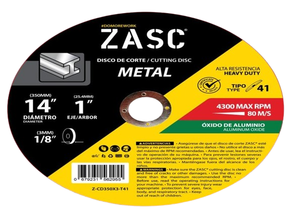 DISCO DE CORTE METAL GRUESO 14"x1/8" T41 (PLANO) UNID ZASC