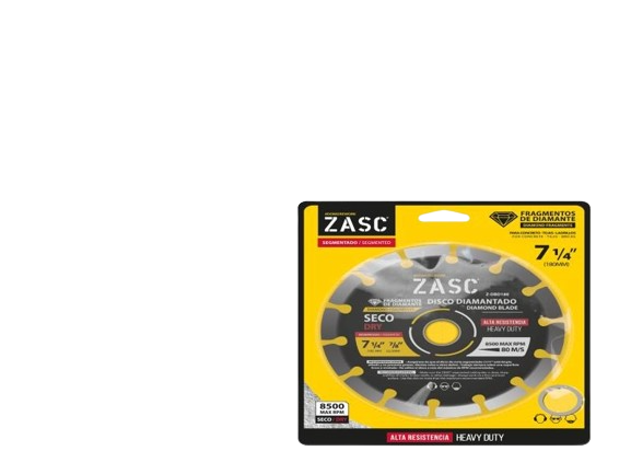 DISCO DIAMANTADO SECO SEGEMANTADO 7 1/4"x7/8" ALTA RESIS UNID ZASC