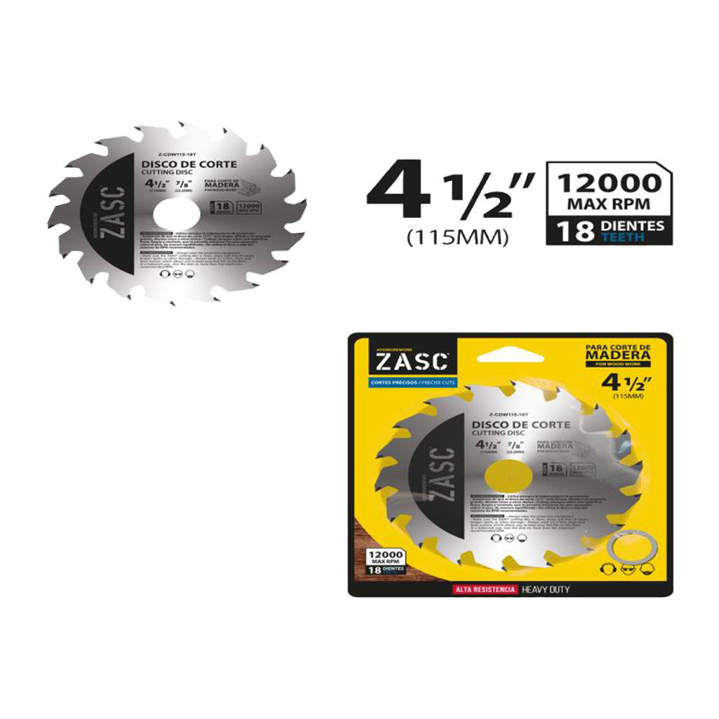 DISCO PARA CORTE DE MADERA 4 1/2"x7/8" 18 DIENTES UNID ZASC