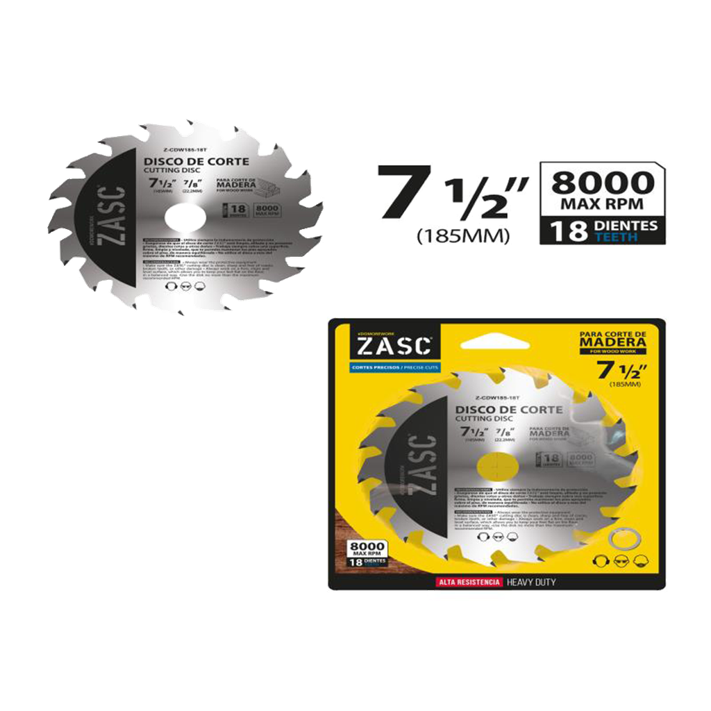 DISCO PARA CORTE DE MADERA 7 1/4"x7/8" 18 DIENTES UNID ZASC