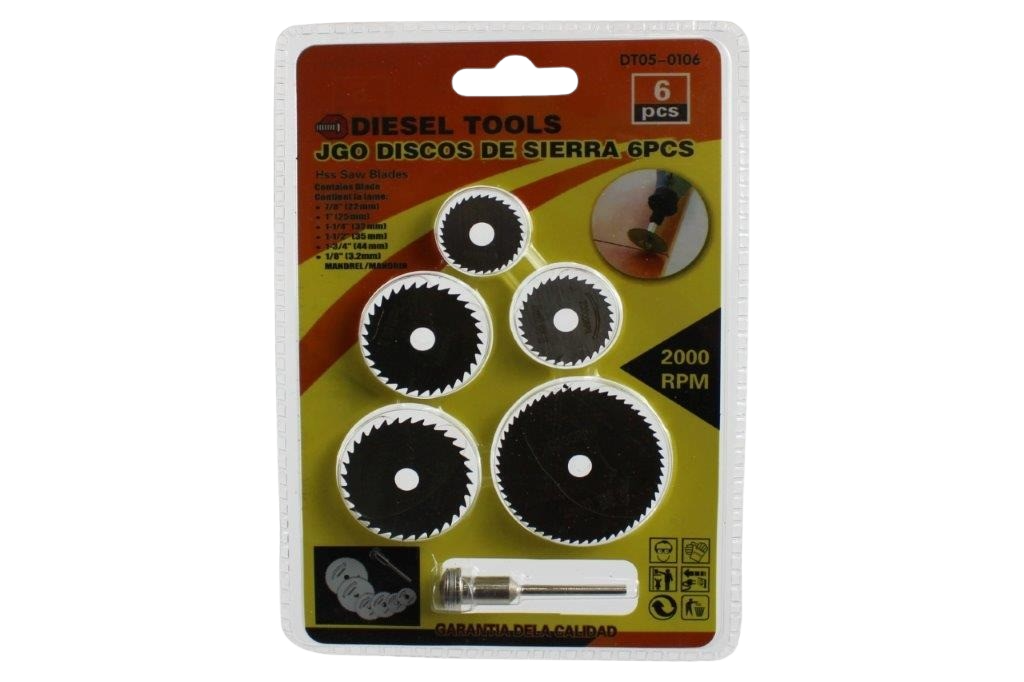 SET DE DISCOS DE SIERRA 7/8X1X1/4X1/2X1 3/4X1/8" 6 PZAS UNID DIESEL