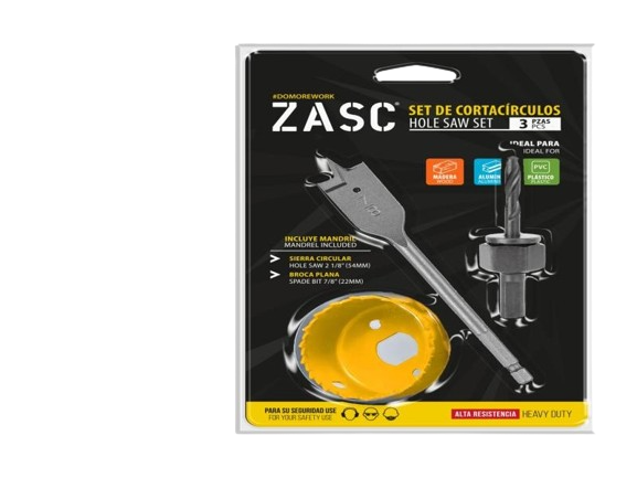 SET CORTACÍRCULOS 3 PZAS (MANDRIL-CIERRA 2 1/8"-BROCA 7/8") UNID ZASC