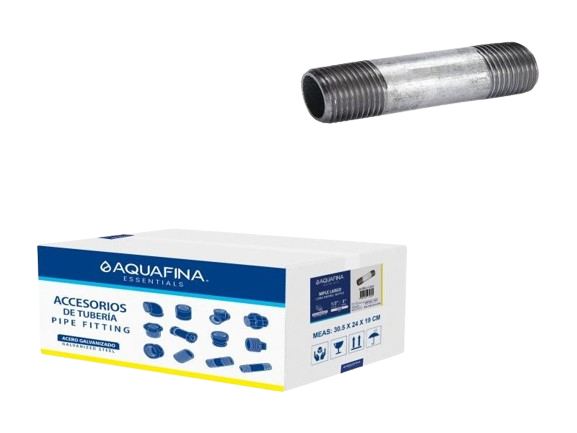 NIPLE LARGO DE ACERO GALVANIZADO 1/2"X L=3" UNID AQUAFINA