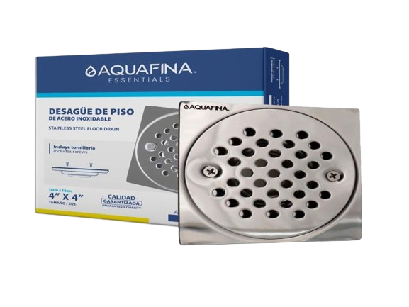 REJILLA DESAGÜE DE PISO DE ACERO INOXIDABLE CROMADA 4x4 UNID AQUAFINA
