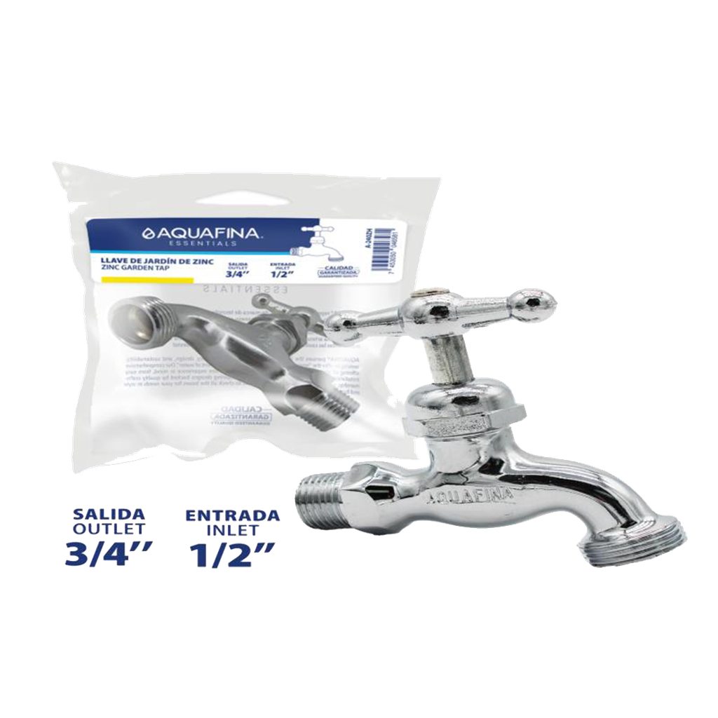 LLAVE DE JARDIN DE ZINC  3/4"X1/2" PLATEADA MANIJA ZH UNID AQUAFINA
