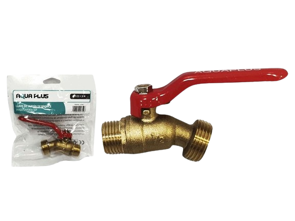 LLAVE DE JARDIN METALIZA 1/2"X3/4" MANILLA ROJA UNID AQUA PLUS