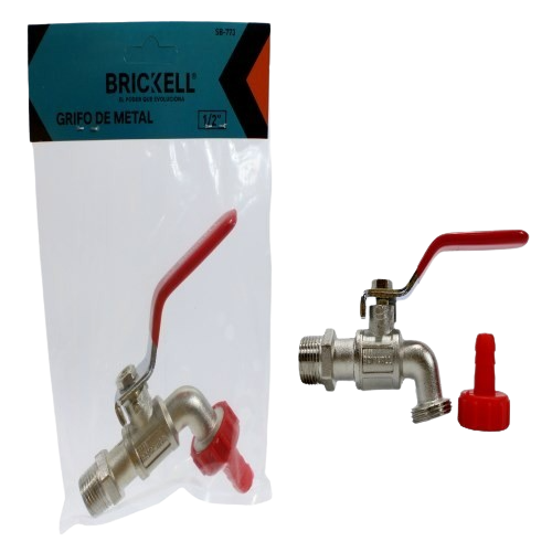 LLAVE PARA MANGUERA 1/2" LATON C/PALANCA ROJA UNID BRICKELL