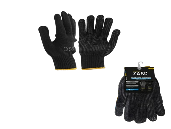 GUANTES CON PUNTOS PVC ANTIDESLIZANTE-ALGODÓN CAL #10 2 PZAS UNID ZASC