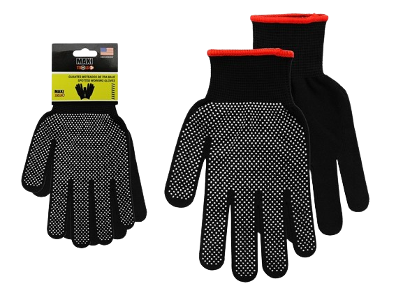 GUANTES DE TELA MOTEADO PVC PARA TRABAJO TALLA UNICA 2 PZA UNID MAXI TOOLS