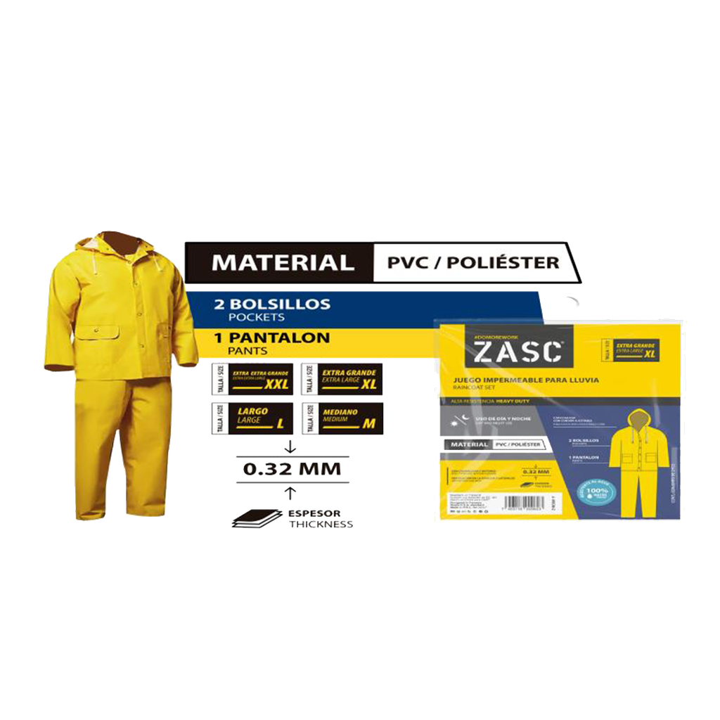 IMPERMEABLE LLUVIA CHAQUETA Y PANTALON PVC COLOR AMARILLO UNID ZASC