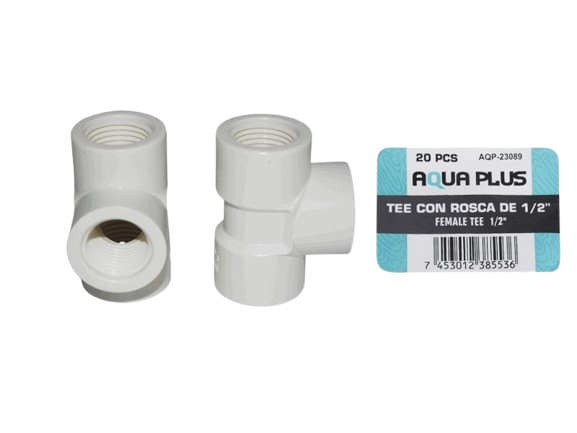TEE PVC ROSCADA DE 1/2" BLANCA UNID AQUA PLUS