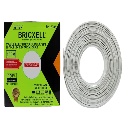 CABLE ELECTRICO SPT 12AWG 100% COBRE BLANCO 100 METROS UNID BRICKELL