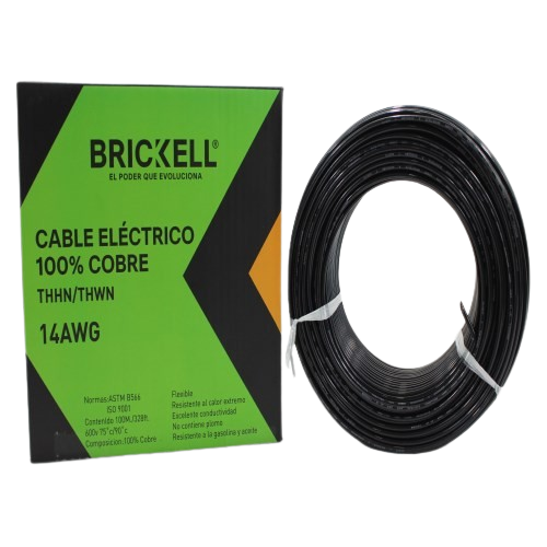 CABLE ELECTRICO THHN 14AWG 100% COBRE NEGRO 100 METROS UNID BRICKELL
