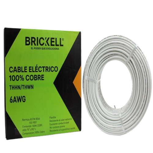 CABLE ELECTRICO THHN 6AWG 100% COBRE BLANCO 100 METROS UNID BRICKELL