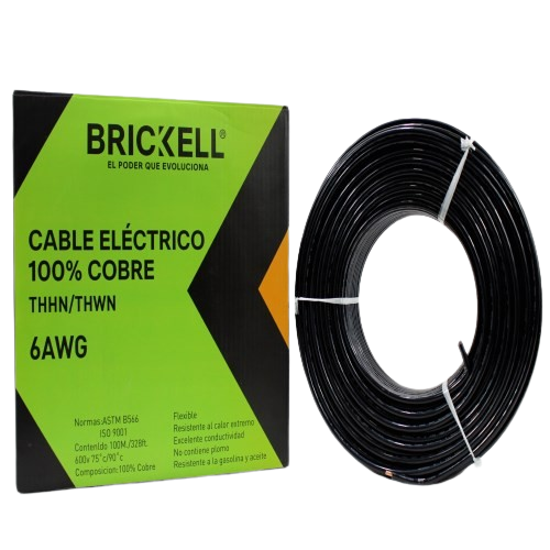 CABLE ELECTRICO THHN 6AWG 100% COBRE NEGRO 100 METROS UNID BRICKELL