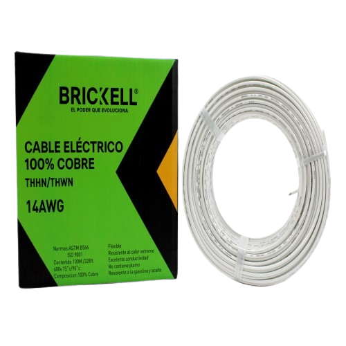 CABLE ELECTRICO THHN 14AWG 100% COBRE BLANCO 100METROS UNID BRICKELL