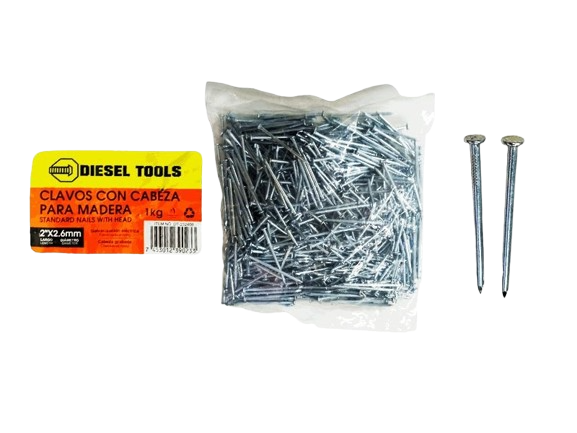 CLAVOS CON CABEZA P/MADERA 2 "X2,6MM 1KG UNID DIESEL TOOLS