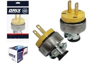 ENCHUFE METALICO MACHO 2 PINES 110 V UNID ORIX