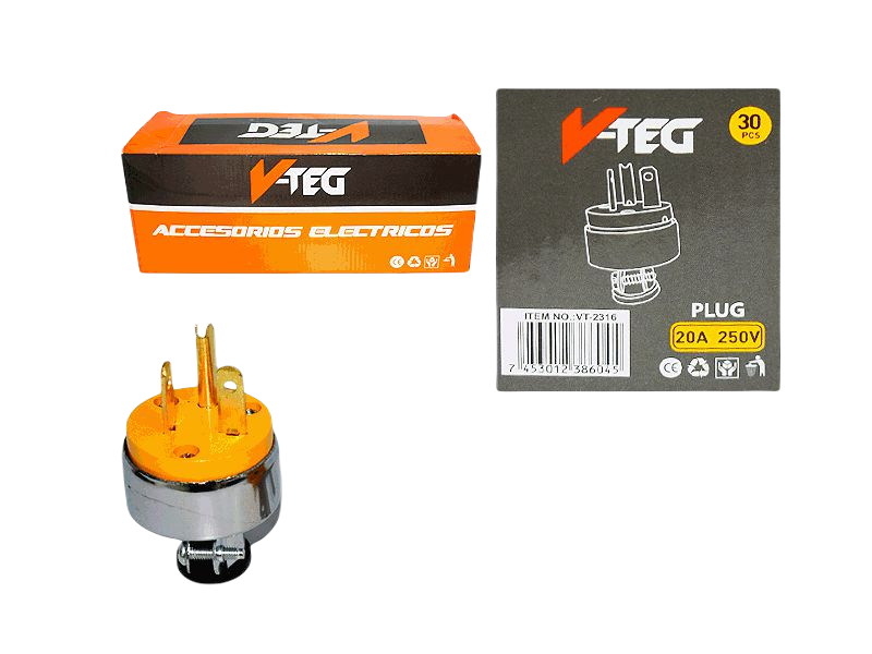 ENCHUFE METALICO MACHO 3 PINES 250 V UNID V-TEG