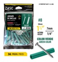 SET DE RAMPLUG Y TORNILLO1/4X1-1/2 #8X1-1/2 - COLOR VERDE UNID ZASC